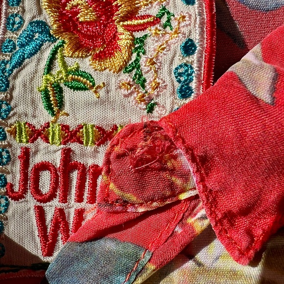 Johnny Was Sheer Button Front Red Multi Color Roll Sleeve Tunic Size L - Picture 13 of 13